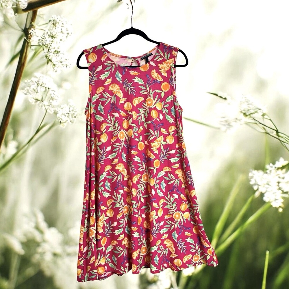 Allison/Brittney‎ Pullover Dress Size L Citrus Tropical Themed Print Sleeveless